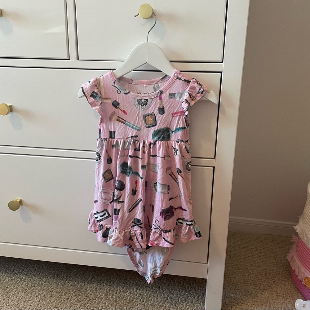 Posh Peanut Makeup Print Bodysuit Dress Size 2T